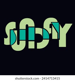 sunday funday.vector illustration.hand drawn letters on a black background.decorative inscription in glitch style.distorted lettering.modern typography design for t shirt,poster,banner,flyer,web,etc