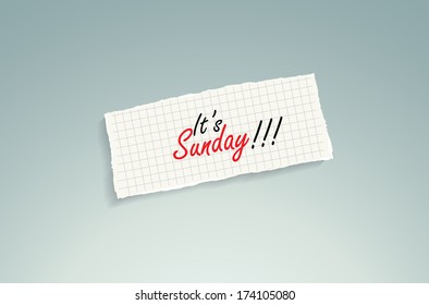It is Sunday! Hand writing text on a piece of math paper on a blue background. (EPS10 Vector)