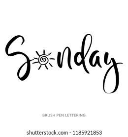 Sunday. Hand written elegant phrase. Typography poster, sticker design, apparel print. Black vector isolated on white background.
