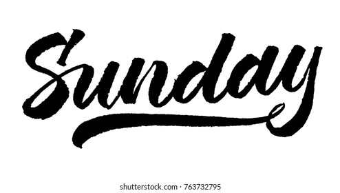 Sunday handwriting lettering. Calligraphy brush-pen style. Black on white. Modern and clean day inscription.