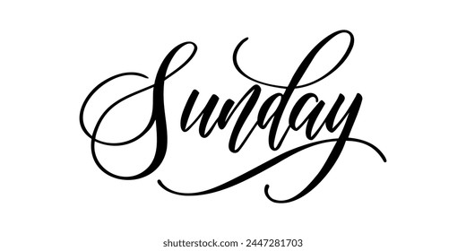 Sunday - Handwritten text in calligraphic style on a white background. Vector illustration