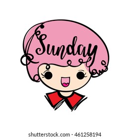 Sunday Happy Day Girl Character illustration vector file