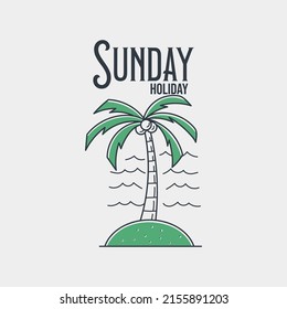 Sunday holiday in the beach with coconut tree vector illustration