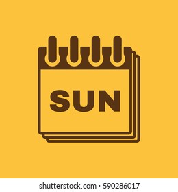 Sunday icon. Sun and calendar, data symbol. Flat design. Stock - Vector illustration