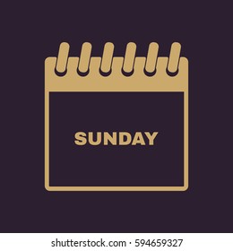 Sunday icon. Sun and calendar, data symbol. Flat design. Stock - Vector illustration