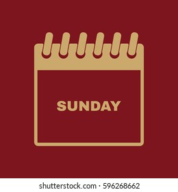 Sunday icon. Sun and calendar, data symbol. Flat design. Stock - Vector illustration