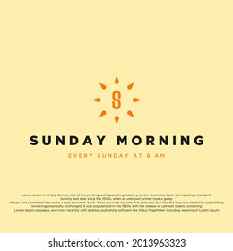 Sunday morning creative logo symbol. Letter S or number 8 in the middle of the sun. Sunday morning logo premium design for your brand or business