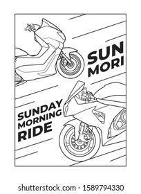 Sunday morning ride, motorcycle enthusiast t shirt prints design. Vector illustration isolated on white background