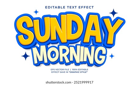 Sunday morning text effect. Retro vintage cartoon editable text effect style