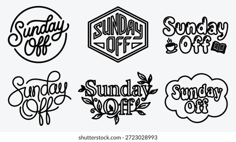 Sonntag der Zeichen und Etiketten mit verschiedenen Designs und Schriftarten verschiedene Illustrationen