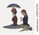 A Sunday on La Grande Jatte, vintage people by Georges Seurat illustration isolated on white, vector.