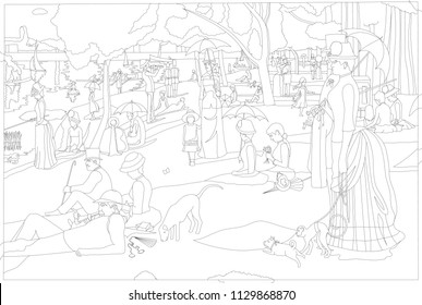 A Sunday on La Grande Jatte (1884) by Georges Seurat adult coloring page