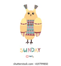 Sunday owl. Geometric pattern.Vector element for design