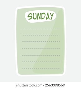 Sunday Paper Note for Weekly Planning. Vector illustration Sticker. Bright Sunday paper note vector sticker for weekly planning and reminders