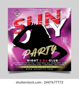 Sunday party flyer template with combination pink background