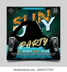Sunday party flyer template with turquoise green background combination