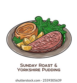 Sunday Roast is a quintessential British culinary tradition featuring roasted meat served with crispy Yorkshire Pudding