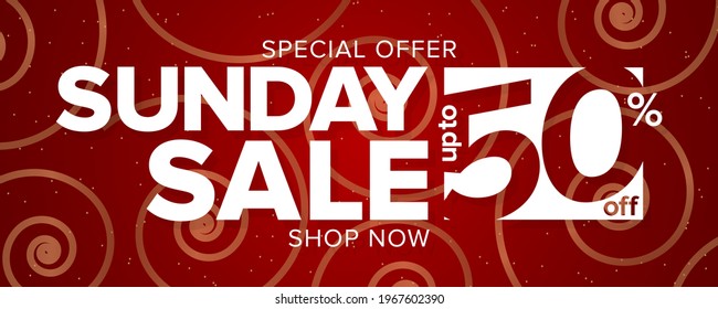 Sunday sale banner. Special offer sale discount with red background