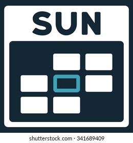 Sunday vector icon. Style is bicolor flat symbol, blue and white colors, rounded angles, dark blue background.