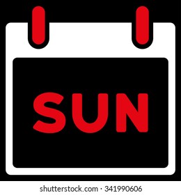 Sunday vector icon. Style is bicolor flat symbol, red and white colors, rounded angles, black background.