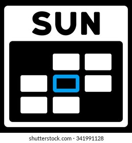 Sunday vector icon. Style is bicolor flat symbol, blue and white colors, rounded angles, black background.
