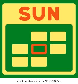 Sunday vector icon. Style is bicolor flat symbol, orange and yellow colors, rounded angles, green background.