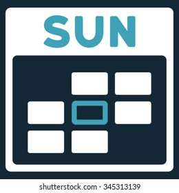 Sunday vector icon. Style is bicolor flat symbol, blue and white colors, rounded angles, dark blue background.