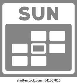 Sunday vector icon. Style is flat symbol, white color, rounded angles, gray background.