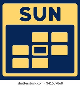 Sunday vector icon. Style is flat symbol, yellow color, rounded angles, blue background.
