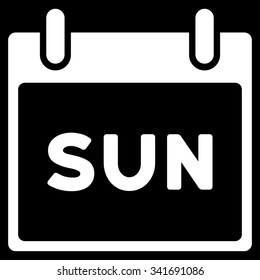 Sunday vector icon. Style is flat symbol, white color, rounded angles, black background.