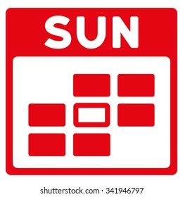 Sunday vector icon. Style is flat symbol, red color, rounded angles, white background.