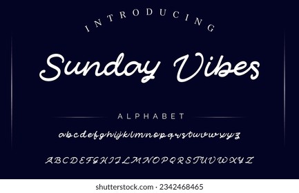 Sunday Vibes Hand drawn vector alphabet. Modern monoline signature script font. Elegant Signature Font. Best Alphabet Beautiful Calligraphy Signature Font lettering handwritten