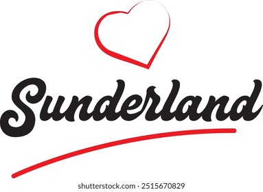Sunderland city text design with red heart typographic icon design suitable for touristic promotion