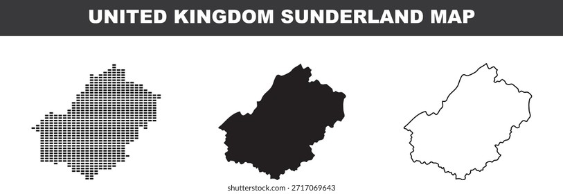 Mapa de Sunderland Reino Unido em diferentes estilos sobre fundo branco representações de área geográfica