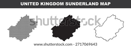 Sunderland UK map in different styles on white background geographic area representations