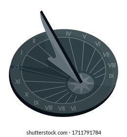 Sundial icon in grey color - stock vector illustration. Sun clock in flat cartoon style. Antique sundial  isolated on white background. Icons for web design, logo and ets.
