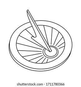 Sundial icon. Sun clock. Outline of antique sundial. Hand drawn stock vector illustration isolated on white background. Icons for web design, logo and ets.