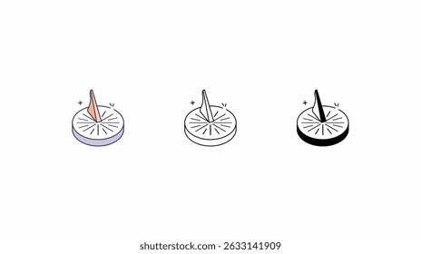 Sundial icons vector set color line glyph line icons stock illustration