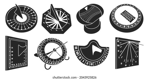Sundial isolated black set icon. Vector illustration sun watch on white background. Vector black set icon sundial.