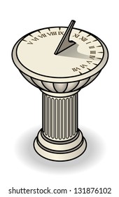 A sundial with roman numerals on an ornate pedestal.