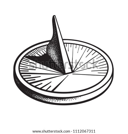 Sundial. Sun clock. Hand drawn vector illustration isolated on white background.