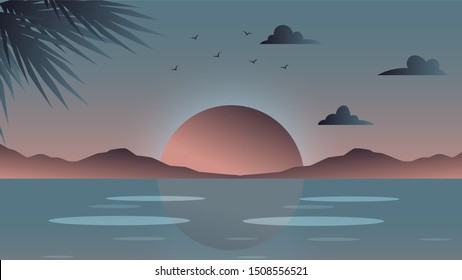 sundown reflates on river background