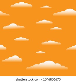 Sundown sky with clouds seamless texture background. Cartoon orange color sunset cloud vector illustration