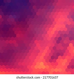 Sundown themed blurry background with hex grid