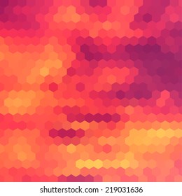 Sundown themed blurry background with hex grid
