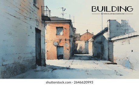 Um beco ensolarado entre prédios antigos.
