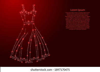 Sundress dress women's from futuristic polygonal red lines and glowing stars for banner, poster, greeting card. Vector illustration.