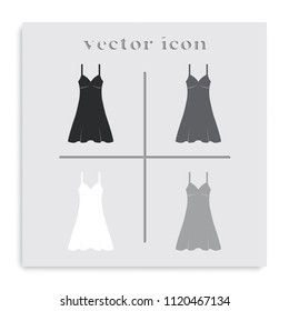 Sundress flat black and white vector icon. Evening dress. Combination or nightie simple silhouette.