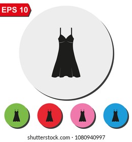 Sundress flat round colorful vector icon. Evening dress. Combination or nightie simple silhouette.
