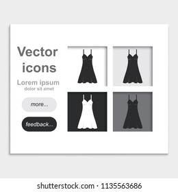 Sundress placed on web page template flat vector icon. Evening dress. Combination or nightie simple silhouette.